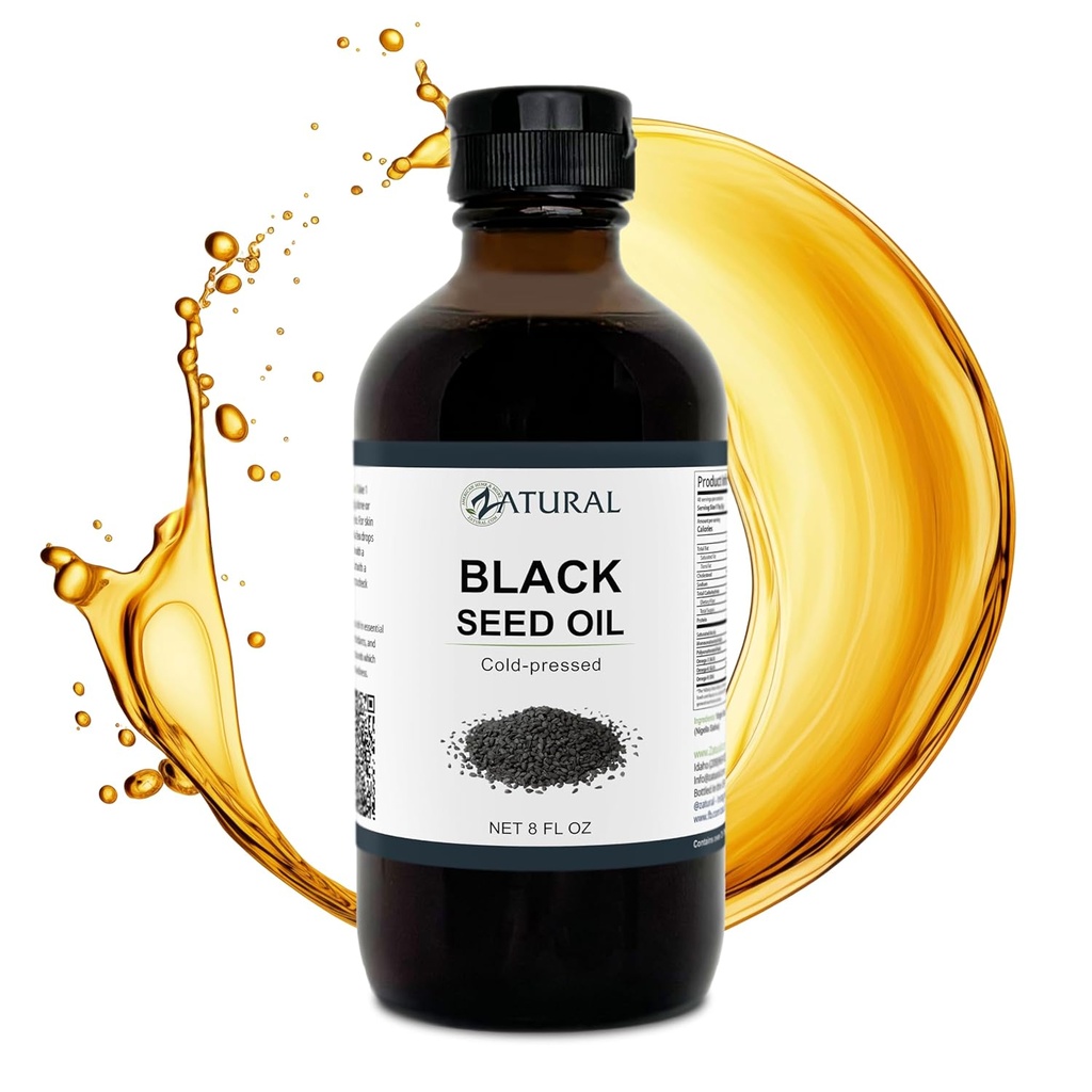 Zatural Black Seed Oil Nigella Sativa Cold Pressed Cumin Oil Digestion, Skin, Brain, Immune, Joints &amp; More (8 Fl Oz)