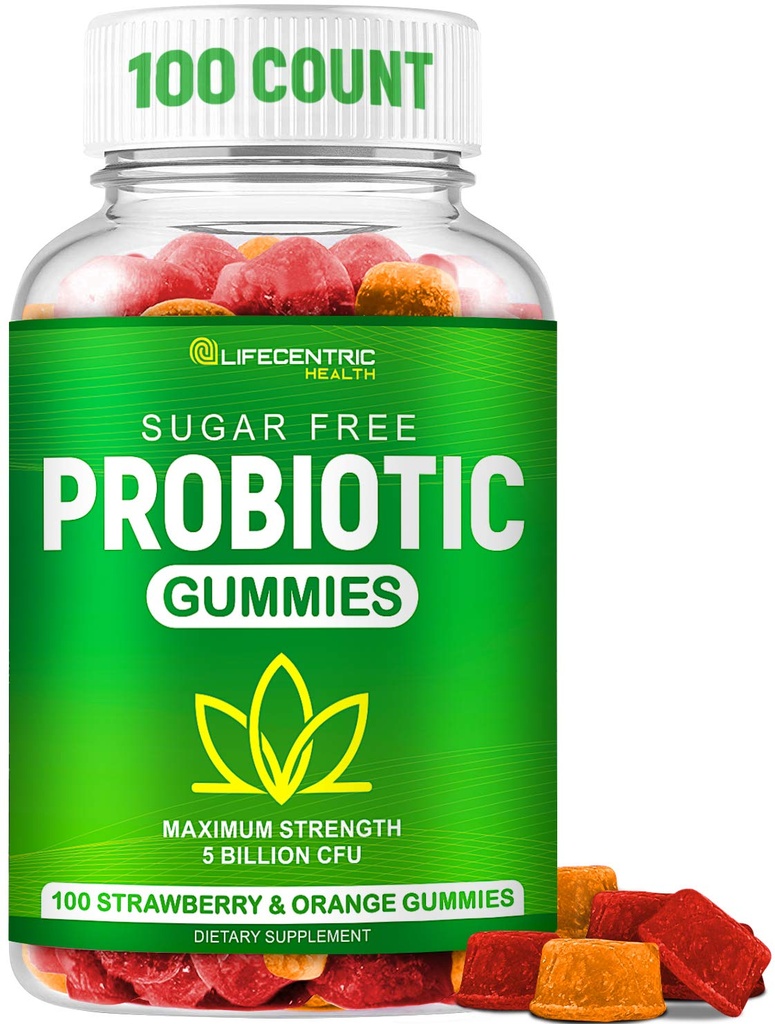 Gummies Probióticas para Adultos y Niños Max Strength 5 Billion CFU ¦ Orgánica Sugar Gummies Libres para la Salud Digestiva Silencio 100 Conde Vegan Gluten Probióticos Libres Chewable Gummies para Hombre Mujeres y Niños
