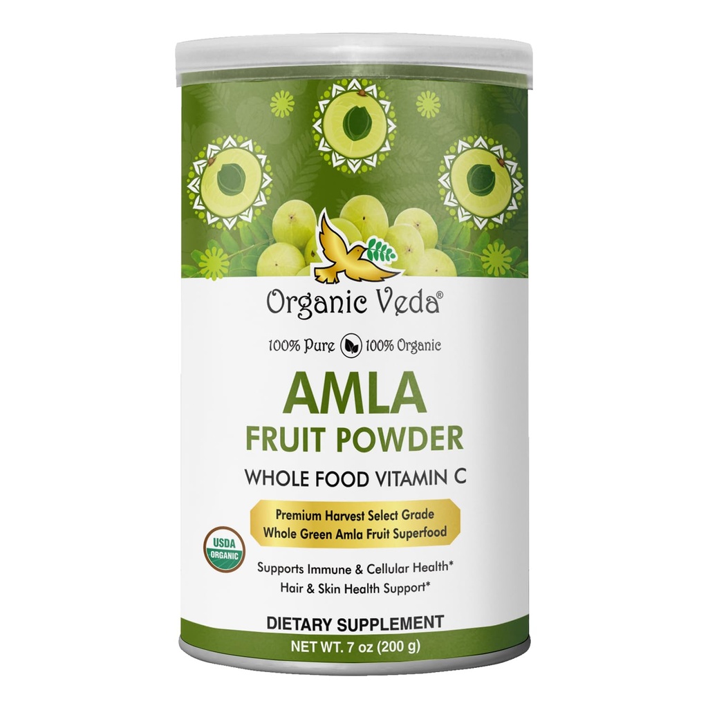Orgánica Veda Amla Powder Orgánica,7oz - Hindú Gooseberry Powder para el cabello - 100% Pure Amla Fruit Powder Rich in Vitamin C, Antioxidantes, soporta Immune, Digestive & Skin Health, Non-GMO, Vegan
