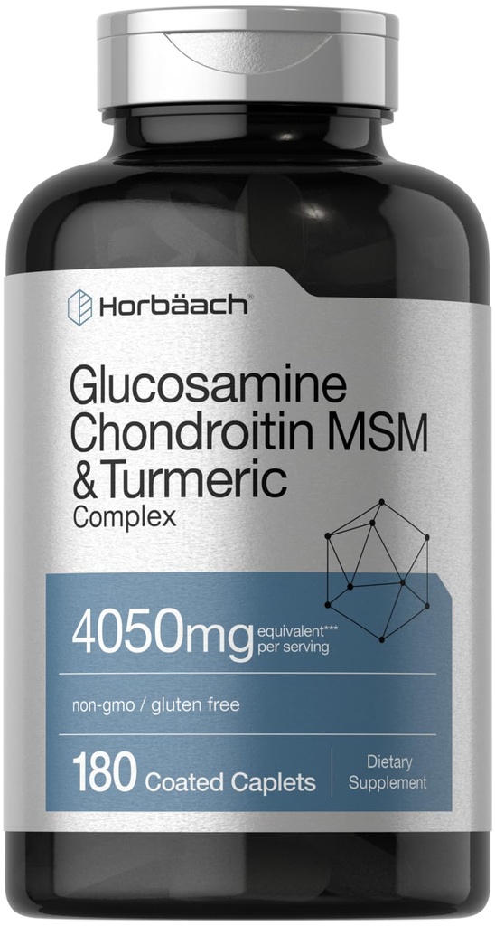 Horbäach Glucosamine Chondroitin MSM Ø 4050 mg Silencio 180 Caplets Silencio con Turmeric Silencio Triple Strength Formula  No GMO &amp; Gluten Suplemento gratuito