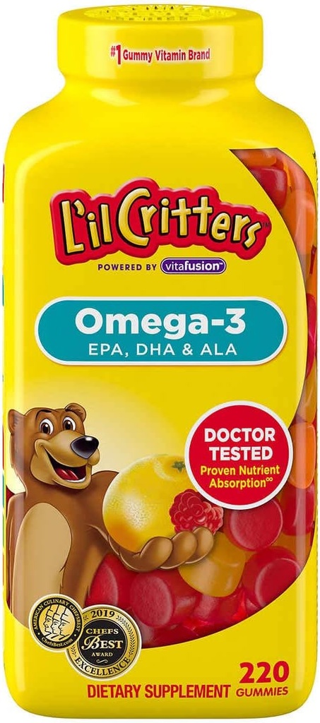 LIL CRITTERS Omega 3, EPA, DHA golpe ALA, 220 Gummies