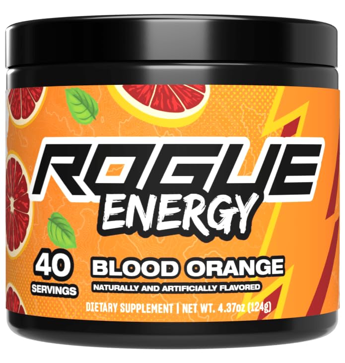 Rogue Energy Drink Powder for Long Gaming Hours - Energy Powder for Mental Focus - Sugar & Gluten Free - Gaming Supplement with Caffeine & Vitamins - Made in USA (Blood Orange - 40 Servings)