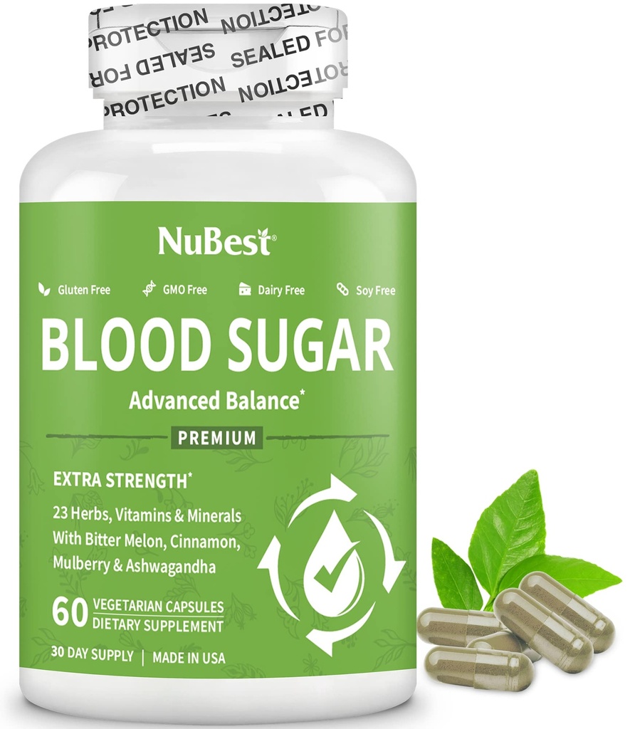 Azúcar de sangre - Fórmula avanzada con Melón Bitter, Ashwagandha, Cinnamon, Cromo, Magnesio, Vitaminas, Ácido Lipoico alfa, Cayenne Pepper &amp; Más ← 60 Capsules  1 Mes