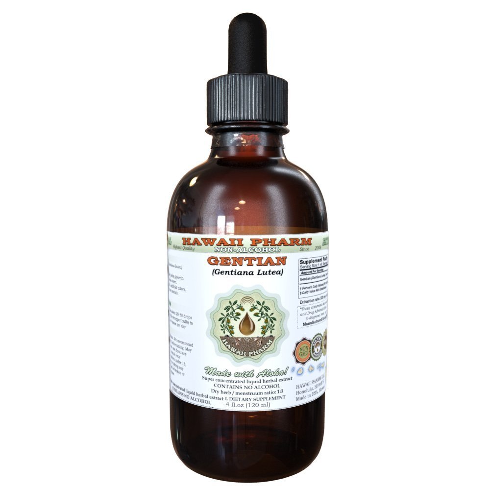 Extracto líquido libre de alcohol gentiano, Gentian orgánico (Gentiana Lutea) Ratón seco Glicérite Hawaii Pharm Natural Herbal Suplemento 2 oz