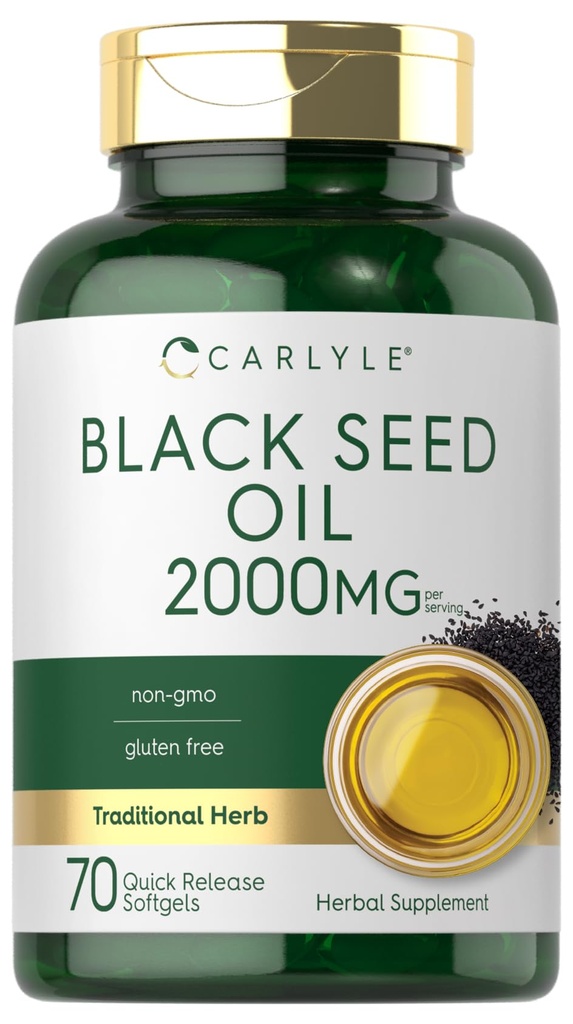 Carlyle Black Seed Oil Softgel Capsules  2000mg ← 70 Pills Silencio para Mujeres &amp; Hombre ← Non-GMO, Gluten Free Herbal Supplement