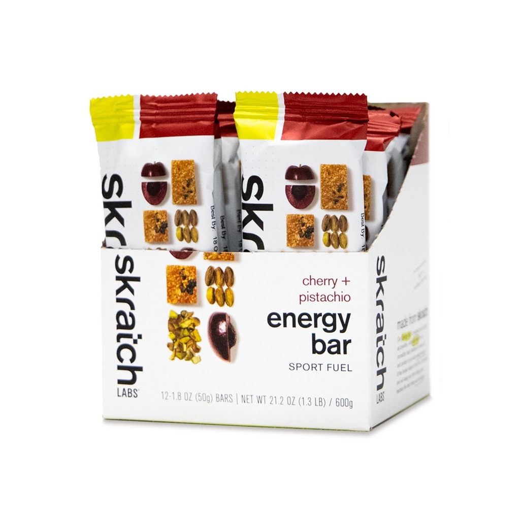 Skratch Labs Energy Bar ← Cherry + Pistachio (12 Pack) ← Plant Based Healthy Snack ← Low Sugar - 5g Protein ← Non-GMO, Gluten Free, Soy Free, Vegan, Kosher