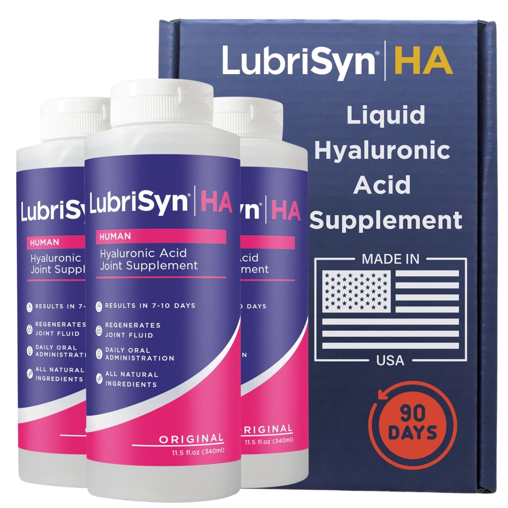 Lubrisyn Hyaluronic Acid Oral Joint Supplement – Liquid HA Formula for Humans – promueve el apoyo conjunto, la movilidad, la flexibilidad, la hidratación y la función saludable para hombres y mujeres – Original 3 x 11.5oz