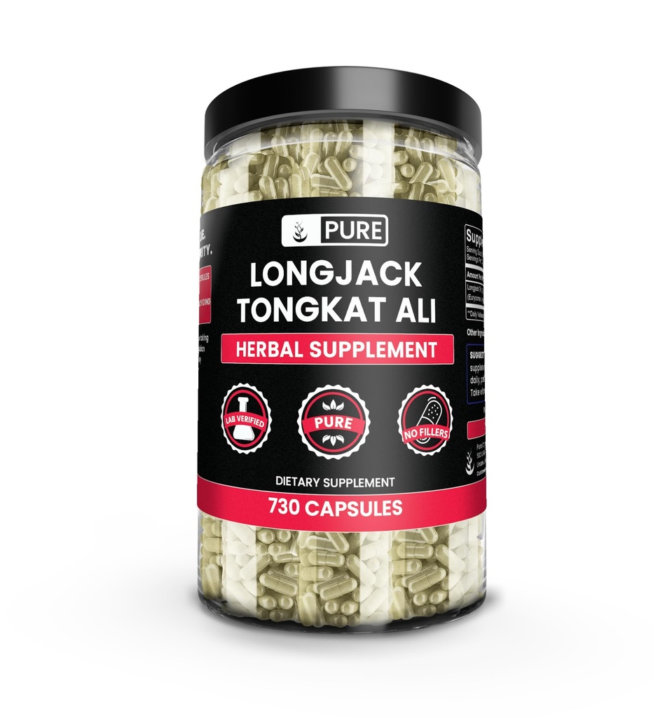 Ingredientes originales puros Longjack (Tongkat Ali) (730 capsules) No Magnesium Or Rice Fillers, Siempre Puro, Lab Verified
