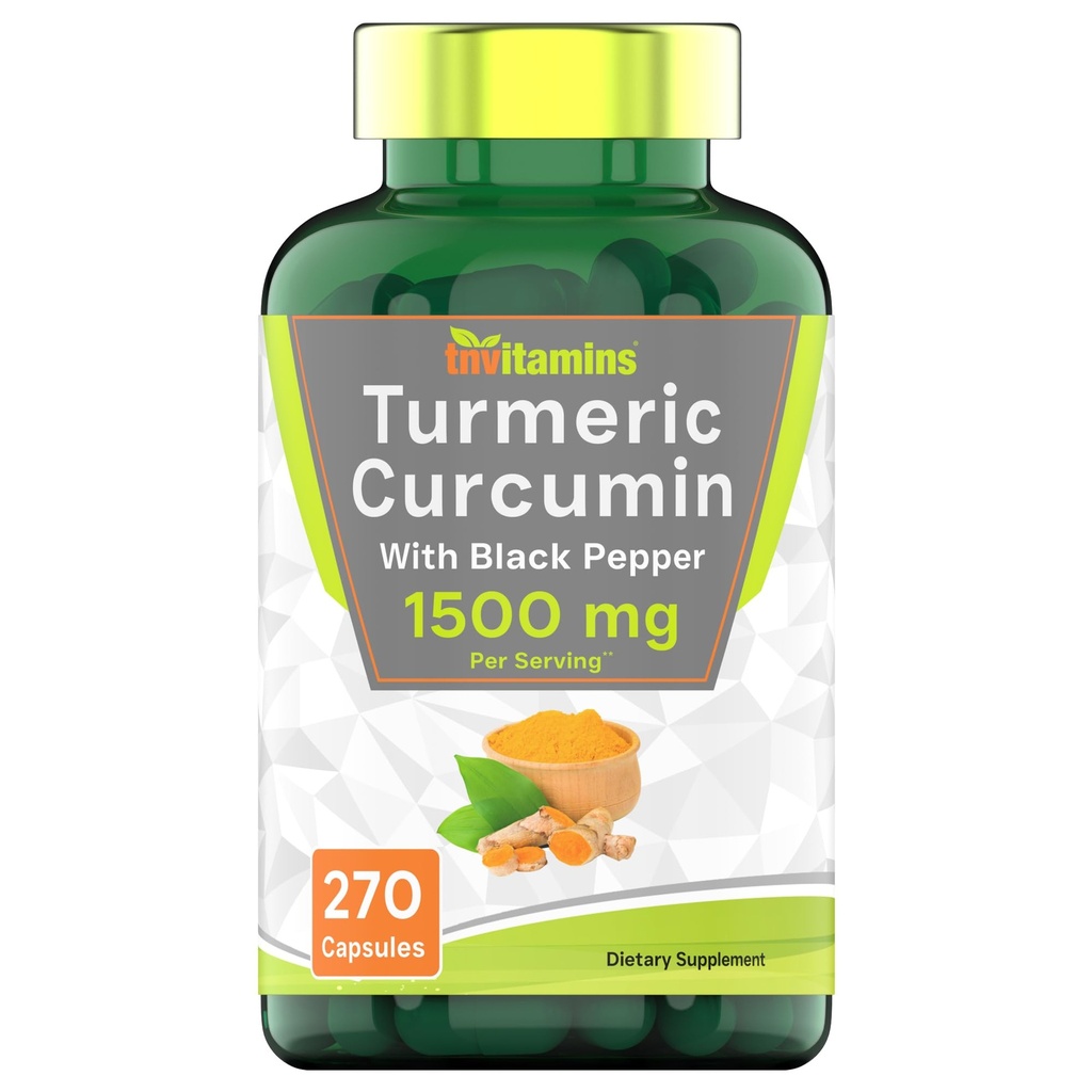 tnvitamins Turmeric Curcumin Capsules with Black Pepper Silencio 1500 MG - 270 Capsules  Bulk Size - 3 Month Supply! ← Golden Turmeric Curcumin Supplement with Black Pepper ← Non-GMO ← Producido en Los Estados Unidos