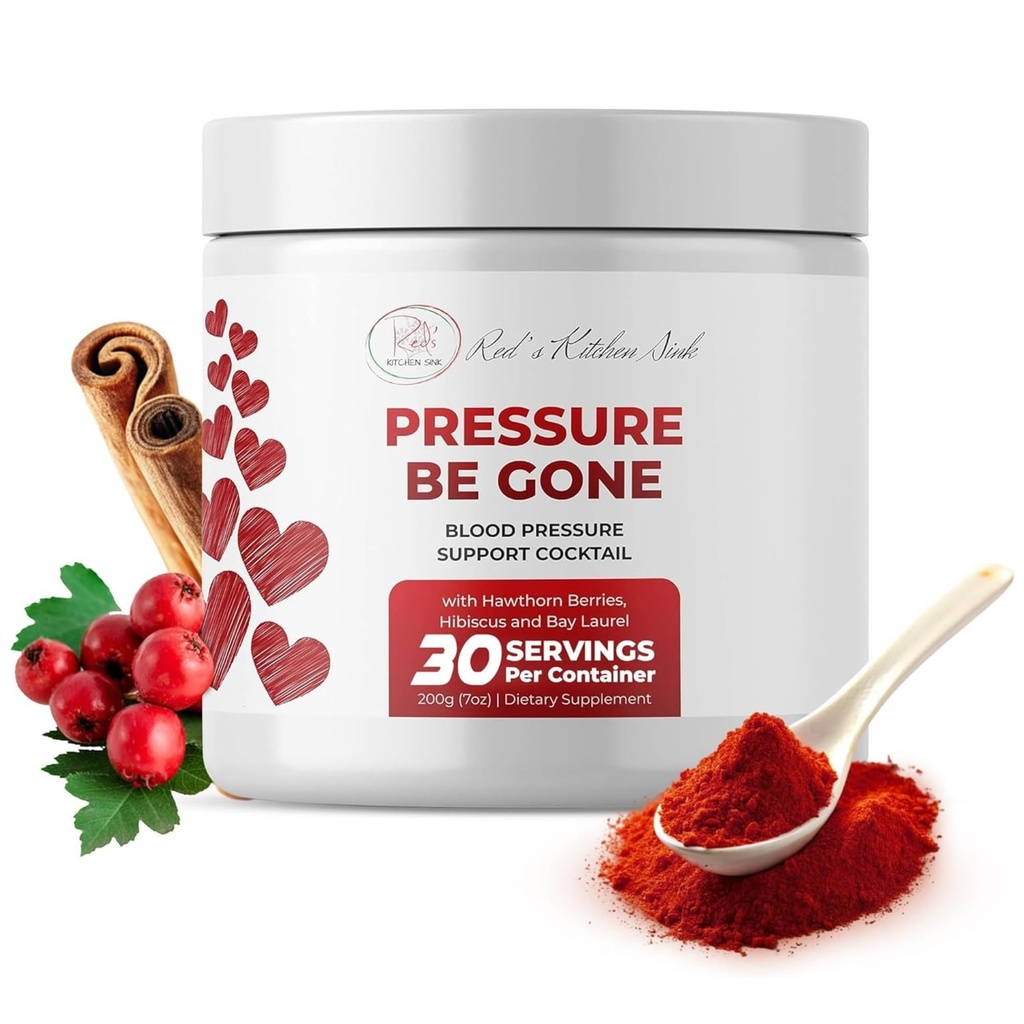 La presión de la cocina roja se ha ido – Daily Superfood Powder Con Hibiscus, Hawthorn Berry, Bay Laurel, Ginger &amp; Más – 200g, 30 días de suministro