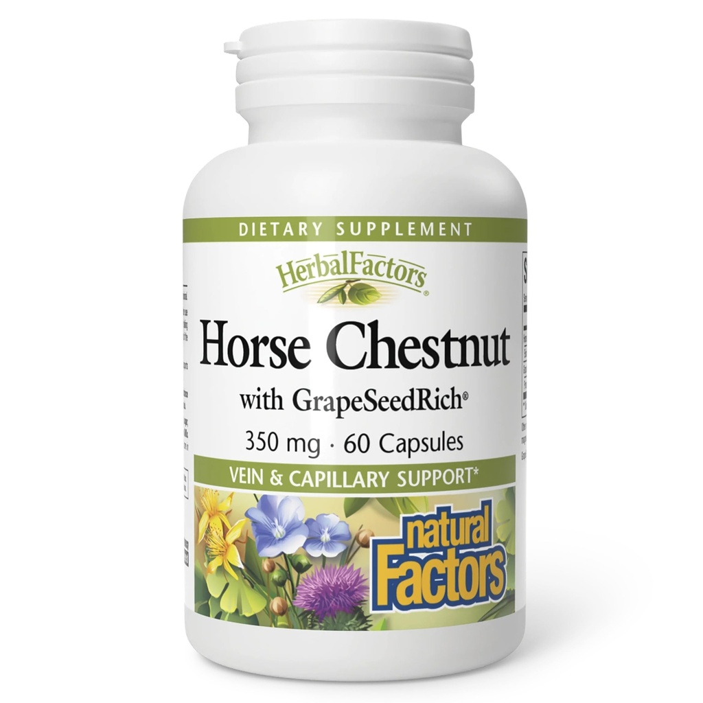 HerbalFactors por Factores Naturales, Castaña de Caballo, Antioxidante Apoyo para un Sistema Círculo Saludable y Veinas con GrapeSeedRich, 60 cápsulas (60 porciones)