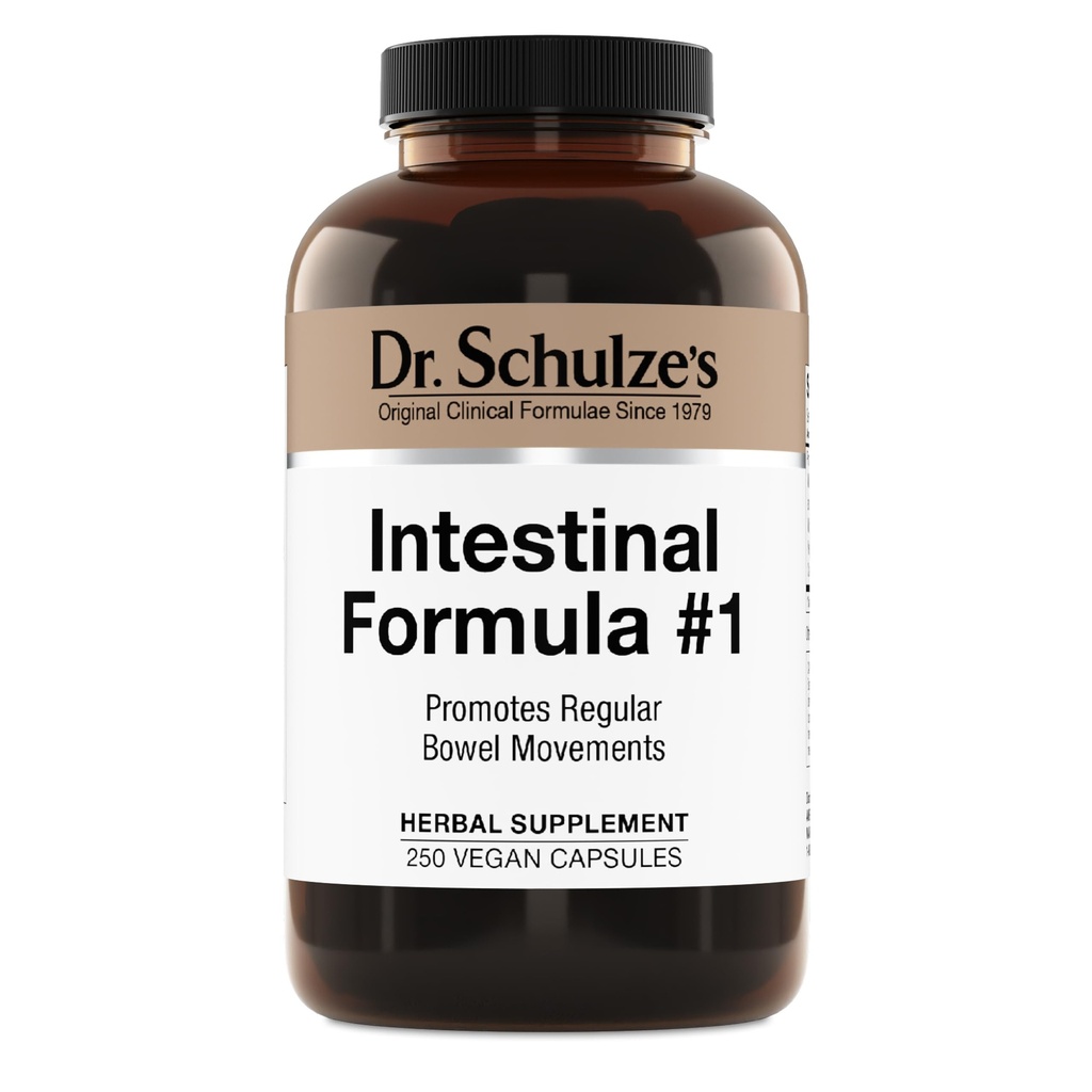 Dr. Schulze's Intestinal Fórmula #1 - Bowel Movement Supplement for Colon Health Support - Bloating &amp; Constipation Aid - Intestinal Cleanse - All-Natural - Plant-Based - Vegan - 250 Conde