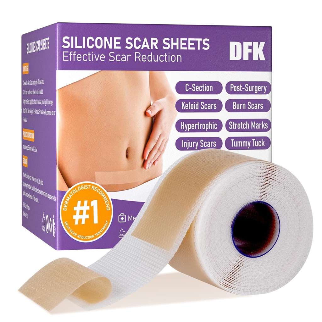Hojas de cicatrices de silicona, cinta de cicatrices de silicona (1.6"x 79" Roll-2M), tiras de silicona profesional reutilizable, hojas de silicona suave para cicatrices quirúrgicas,Keloid, cicatrices de acné, cicatrices de acné,C-Sección