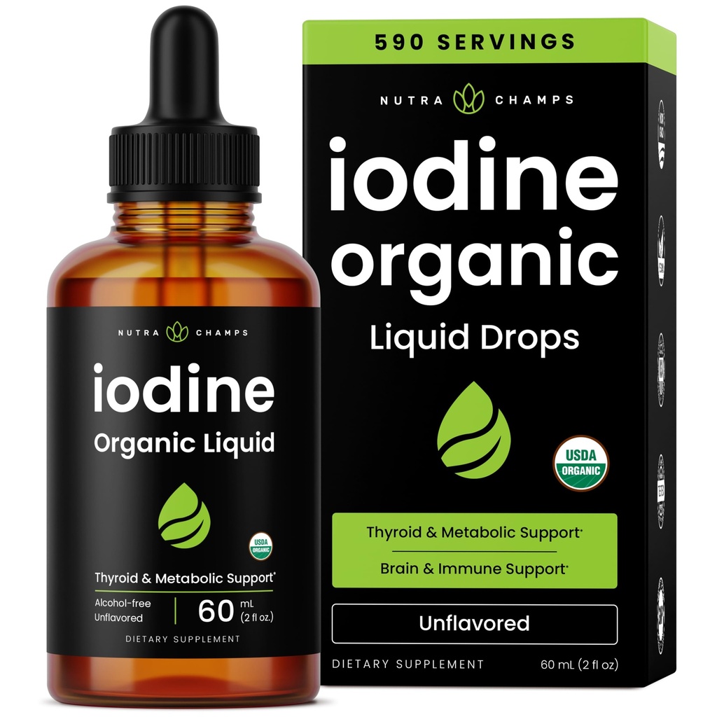 Orgánica Iodine Liquid Drops - 250 mcg Iodine Suplemento para Mujeres &amp; Hombre - Potasio Iodide Solución 250 mcg - 590 Servings - Tiroide, hormonal &amp; Metabolic Support - Non-GMO, Vegan NPN 80119762