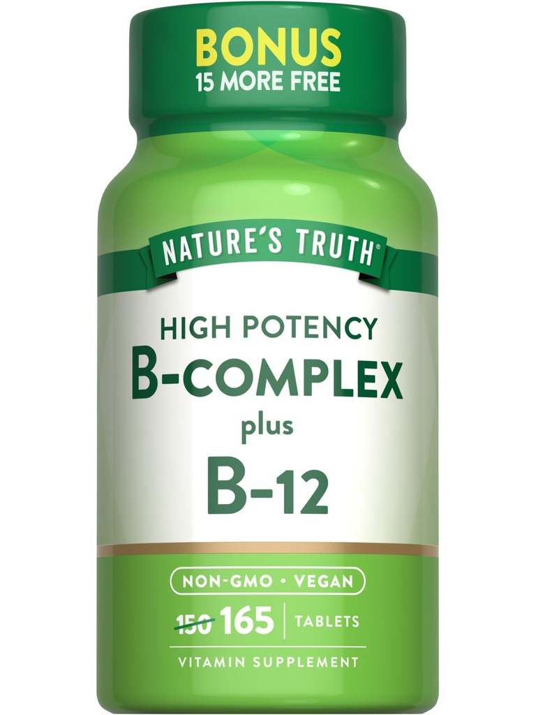 Verdad de la naturaleza Complejo de vitamina B tención 165 Tablets  Plus B12 ← Vegan " Non-GMO Supplement