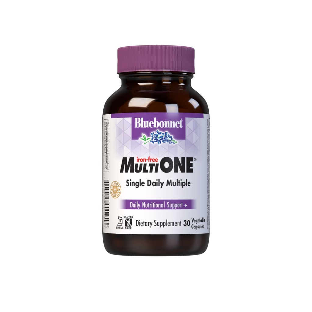 Bluebonnet Nutrition Multi ONE (Iron-Free), Daily Nutritional Support*, Kosher Certified, Gluten-Free, Dairy-Free, Vegetarian Friendly, 30 Vegetable Capsules, 30 Servidores