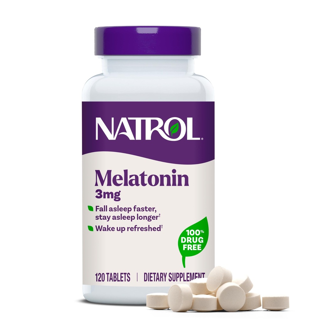 Natrol Melatonina 3 mg, Suplemento dietético para el descanso, Suplementos de sueño para adultos, 120 Melatonina Tabletas, 120 Day Supply