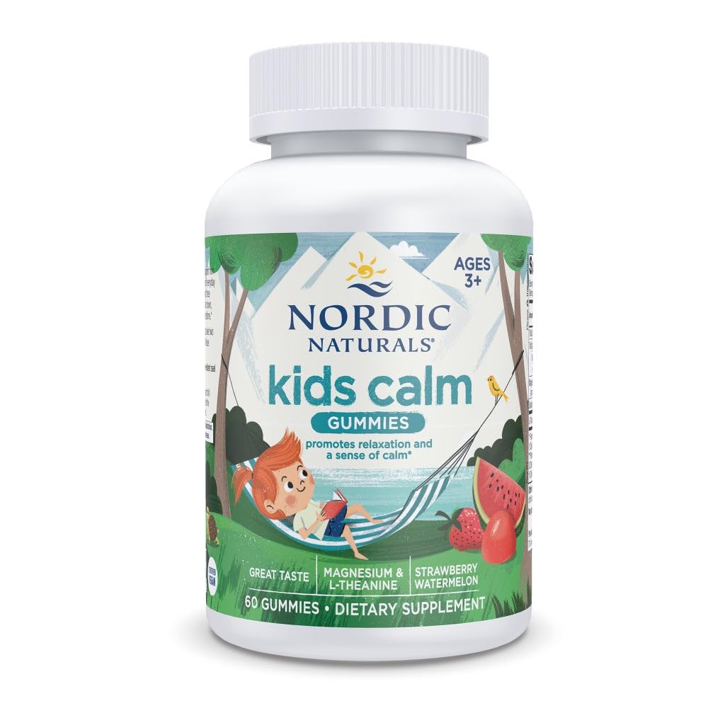 Nordic Naturals Kids Calm Gummies - Strawberry Watermelon - 60 Gummies - Magnesium L-Theanine Suplemento - Calming for Kids - Relaxation Support - Hasta 60 Servimientos