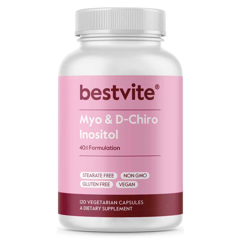 BESTVITE Myo " D-Chiro Inositol (120 cápsulas vegetarianas) - 40:1 ratio - No Stearates - Vegan - Non GMO - Gluten Free