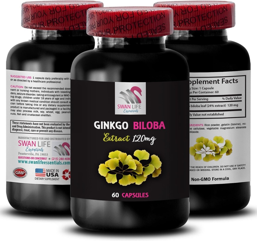 Ginkgo biloba Suplemento - Ginkgo BILOBA Extract - Extracto antioxidante natural, Herbal antioxidant Support, Ginkgo biloba Ventajas, Suplemento de Extracto Botánico, antioxidante basado en plantas 1Bot 60Caps
