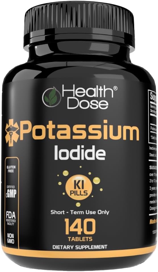 Salud Dose Potassium Iodide (KI) - 130mg, 140 Tablets - Protección tiroidea a corto plazo, Suplemento de yodo " Apoyo a la salud tiroidea. Suministro de mes completo.