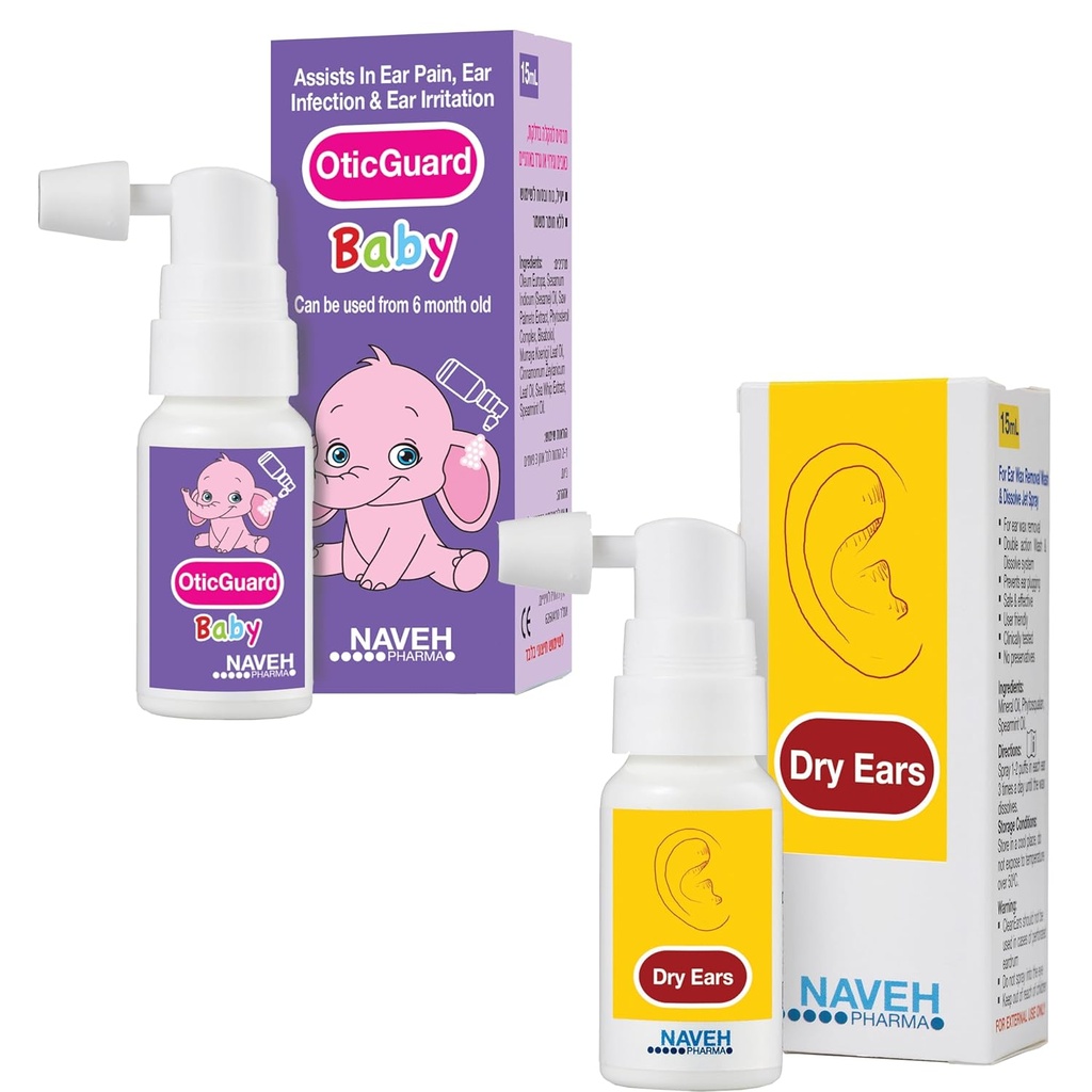 NAVEH PHARMA Otic Guard Baby Spray 0,5 Fl Oz + NAVEH PHARMA Orejas secas Spray 1 Fl Oz