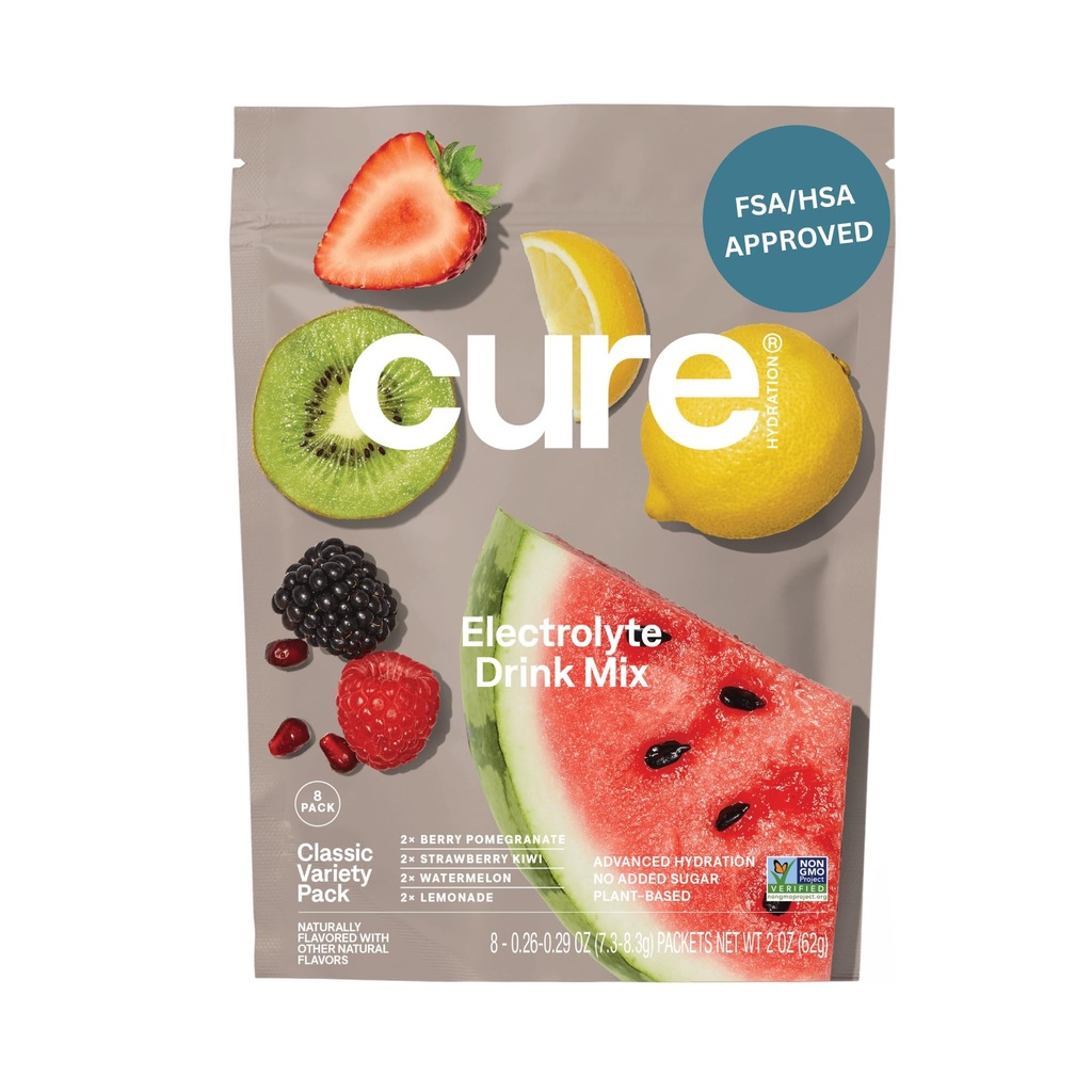 Cure Hydration ¦ Plant-Based Electrolyte Drink Mix  No Añadido Sugar ← FSA-HSA ← Dehydration Relief Powder Hecho con agua de coco