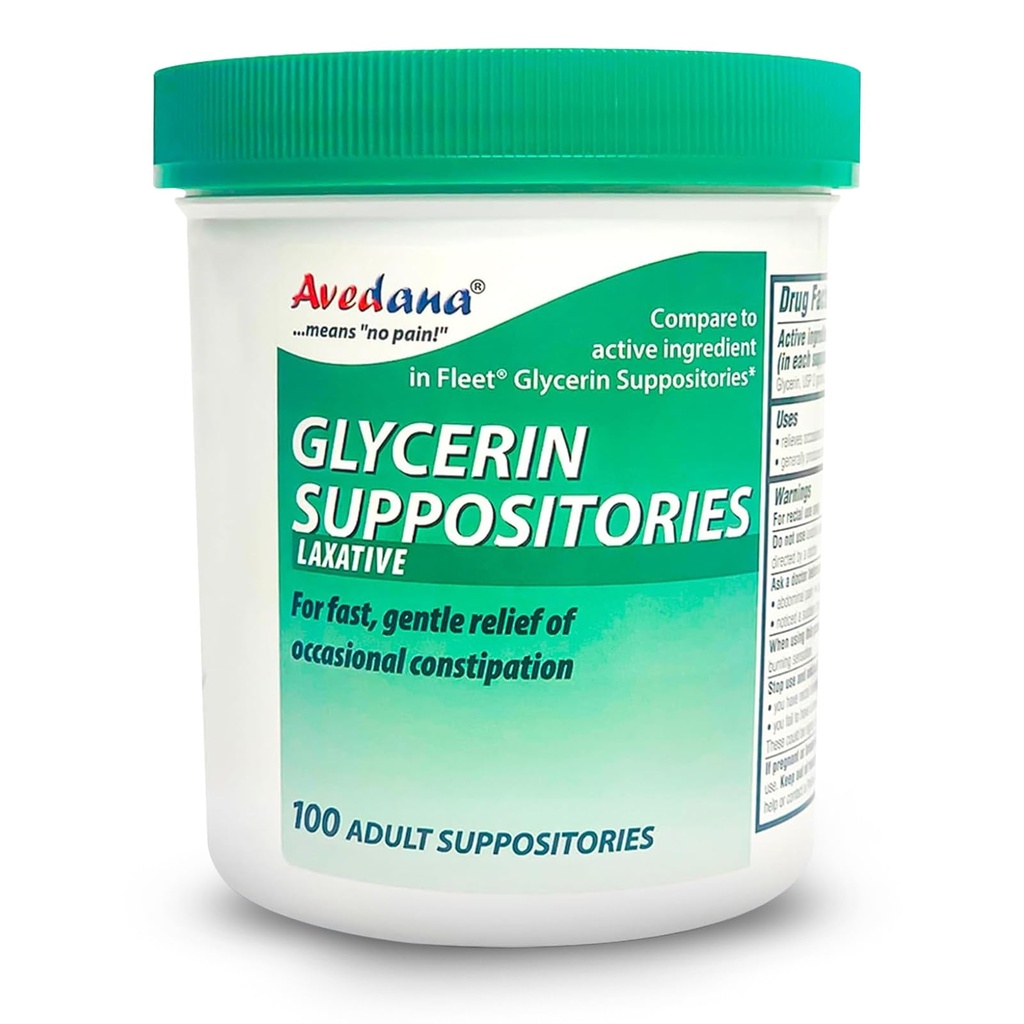 USP 2g Glycerin Laxatives Suppository – 100 Adult Size Laxative Suppositories for Hombre and Women – Fast and Gentle Relief Suppositories for Constipation – Comfortable Shape Adult Suppository