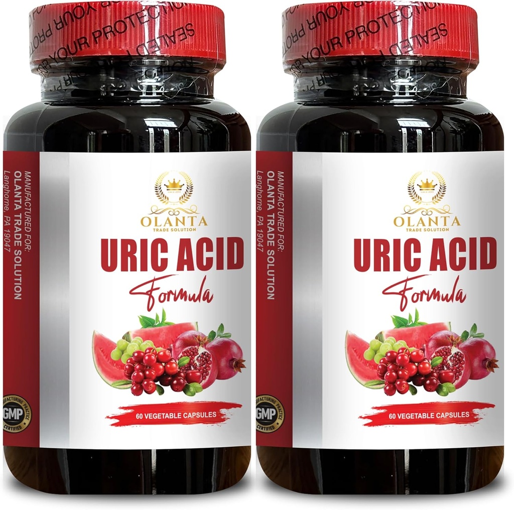 URIC Acid Support - Powerful Joint Support and Uric Acid, Tart Cherry Extract, Uric Acid Support Formula, Kidney and Liver Support - 2 Bottles 120 Capsules