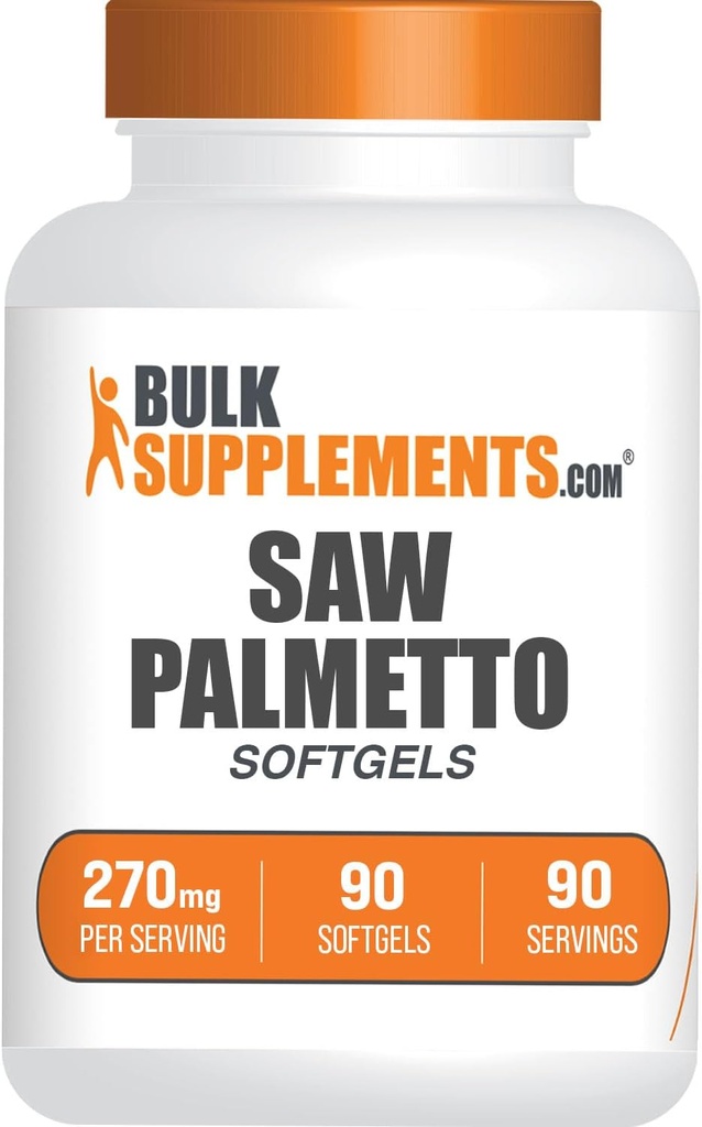 BulkSupplements.com Saw Palmetto Softgels - Saw Palmetto Suplemento, Saw Palmetto 270mg - Suplemento Herbal, Gluten Free, 1 Softgel por Serving, 90 Cuenta (Pack of 1)