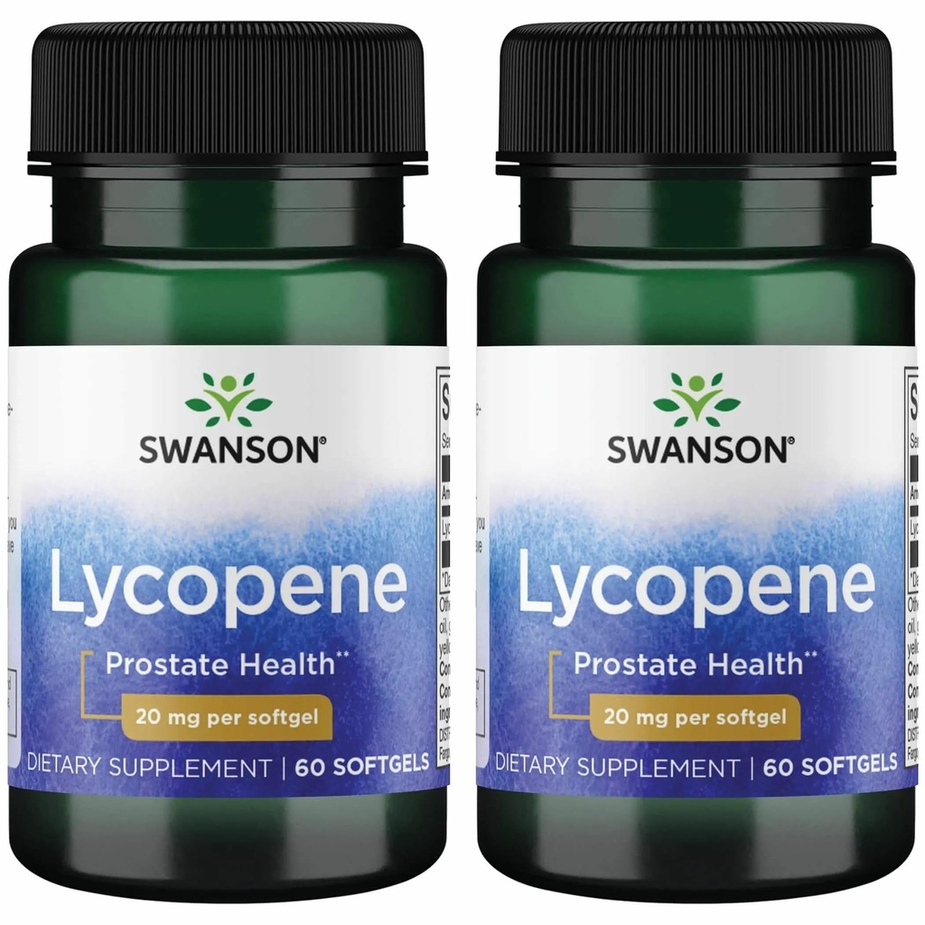 Swanson Lycopene - Suplemento Natural Promoción de la Salud de la Prostata, Salud del Corazón, " Apoyo a la Presión de la Sangre dentro del rango normal - Mens Health Supplement - (60 Softgels) 2 Pack
