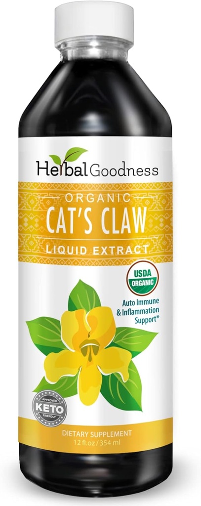 Extracto líquido de garra de gato - Suplemento herbario para boosto digestivo, soporte mixto / musculo, inmunidad, apoyo al corazón- absorción superior- orgánica 12oz -23 Servimientos / botella -Hecho en EE.UU.