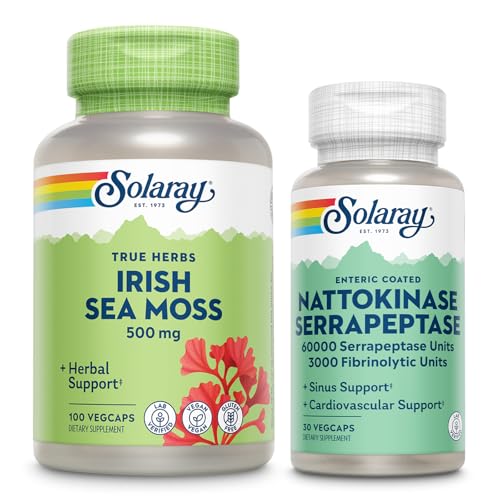 SOLARAY Irish Sea Moss 500mg y Nattokinase Serrapeptase Suplemento - Wellness Bundle with Naturally Occurring Vitamins, Minerals - Gut Health, Sinus, Heart Health Support, 60-Day Guarantee, 100/30ct