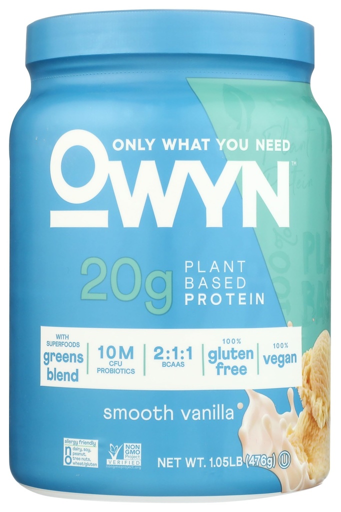 OWYN Sólo Lo que necesitas Polvo de proteínas de base vegetal, Vainilla de espuma, 1,05 libras
