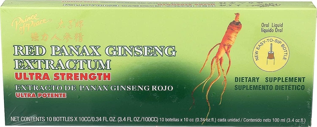 Ultra Strength Red Panax Ginseng Extracto - Prince of Peace, 30 btl, 10cc cada uno, Pack de 3