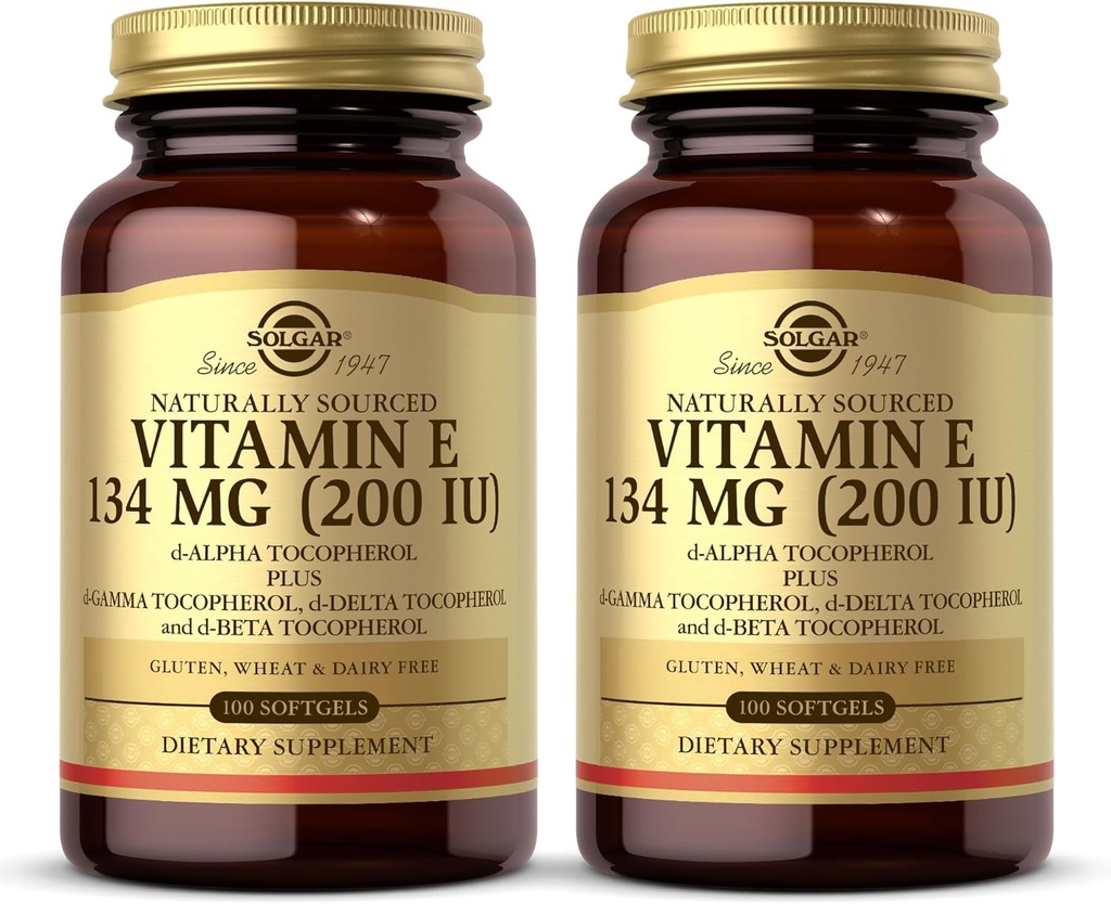 SOLGAR Vitamina E 200 UI - 100 Softgels, Pack de 2 - Antioxidante natural, Immune System Support - Gluten Free, Dairy Free - 200 Total Servings