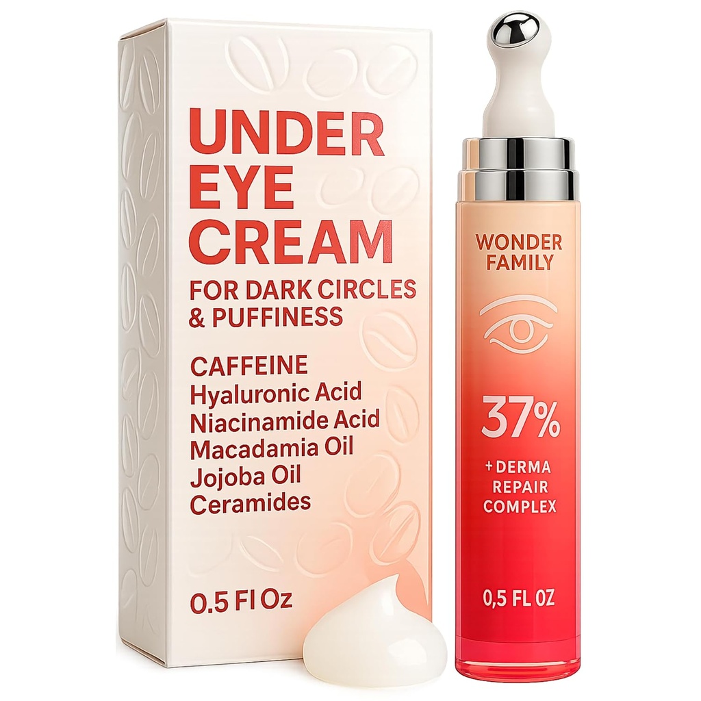 Caffeine Under Eye Cream for Puffiness and Bags Under Eyes - Roller for Puffy Eyes and Dark Circles Under Eye Treatment for Women, Hombre - Hyaluronic Acid and Niacinamide Serum - Face Puffiness Reducer