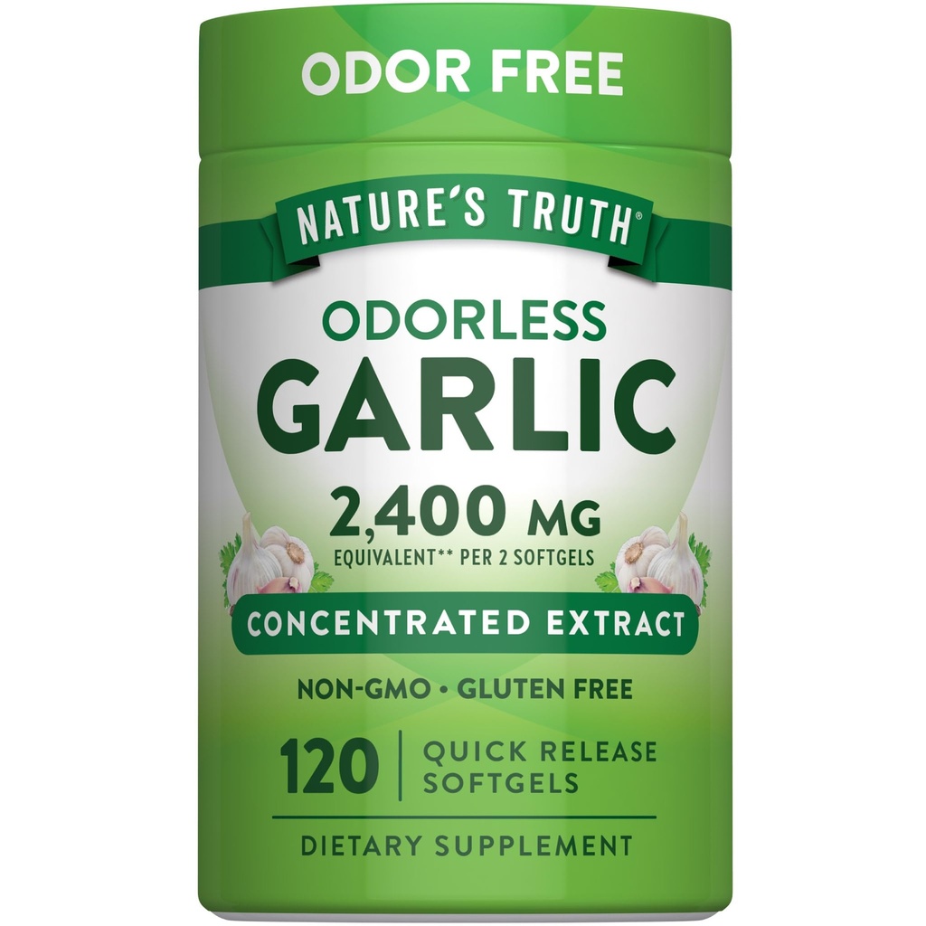 La verdad de la naturaleza Ajo sin olor 2400 mg TEN 120 Softgels ANTERIOR Píldoras prolongadas Silenciosa No GMO, Suplemento libre de gluten