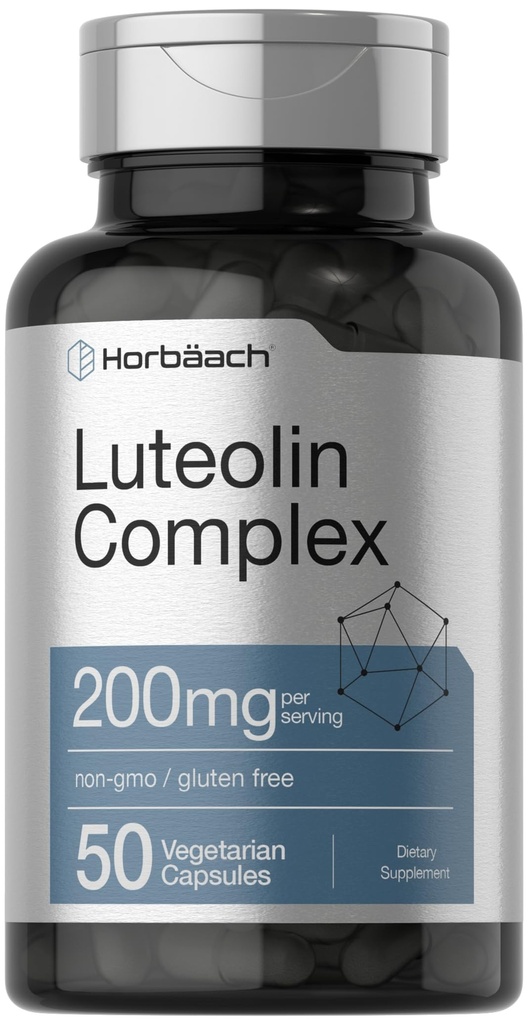 Horbäach Luteolin Complex Suplemento Silencio con Rutin ← 50 Capsules  Vegetarian, Non-GMO &amp; Gluten Free Flavonoid Formula