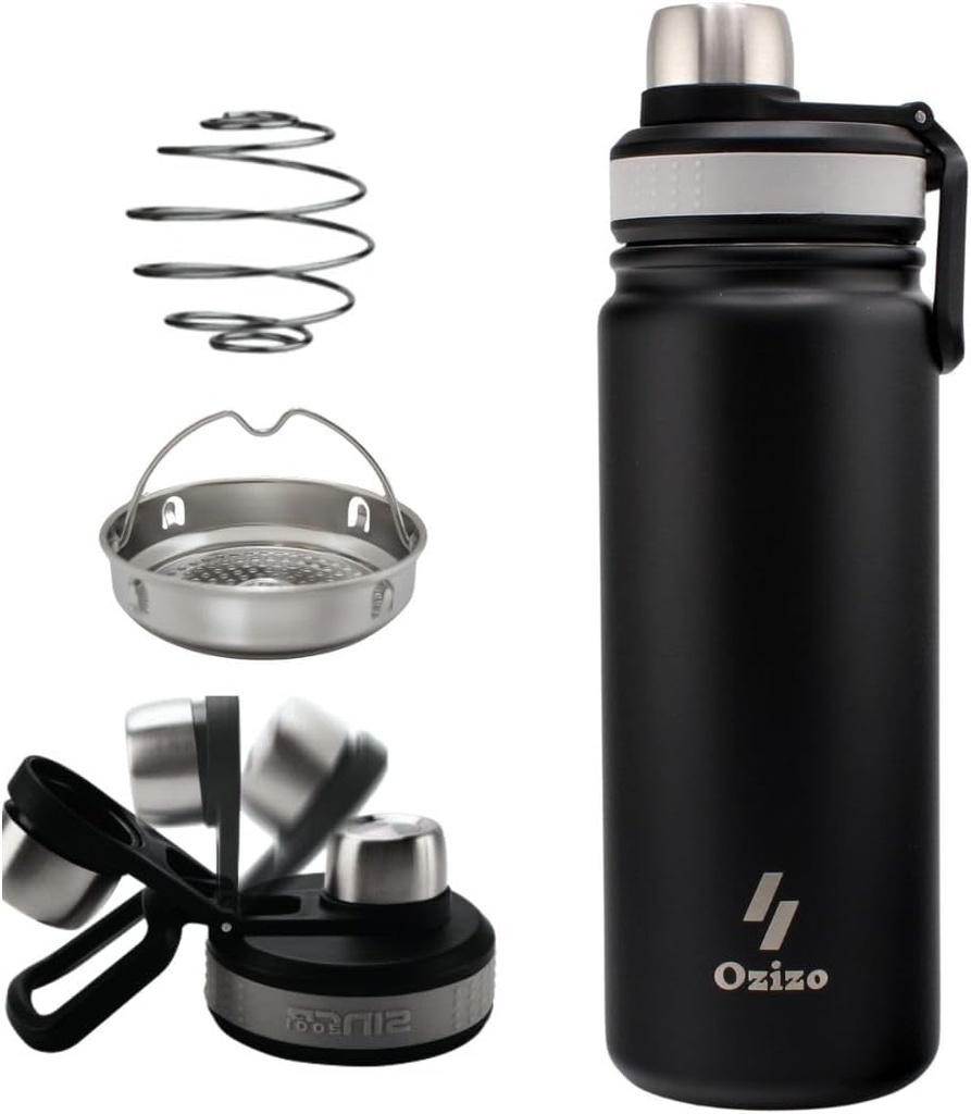 Botella de acero inoxidable Ozizo 22 oz con filtro y bola de mezcla