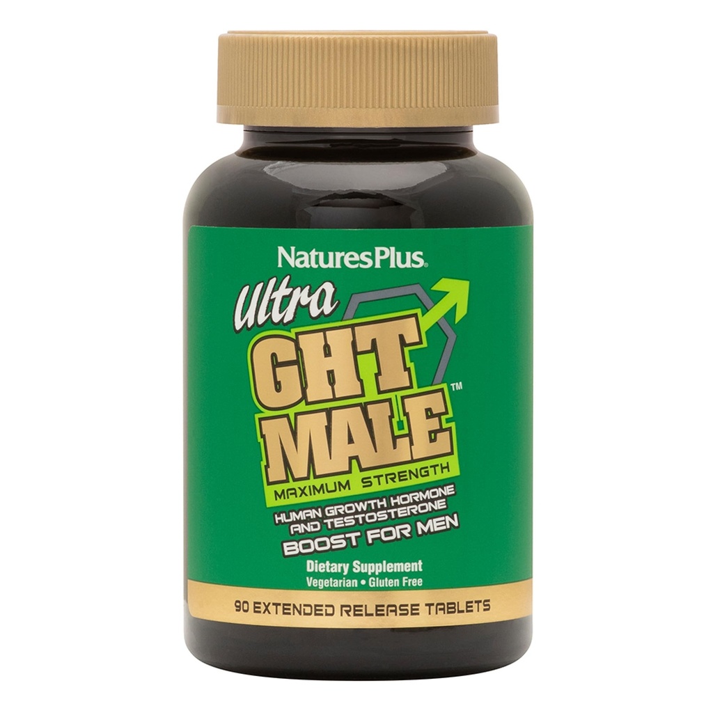 NaturesPlus Ultra GHT Male Extended Release Bilayer Tablets - 90 Vegetarian Supplements - Maximum Strength Natural Testosterone &amp; Human Growth Hormone Boost- Gluten-Free - 30 Servings