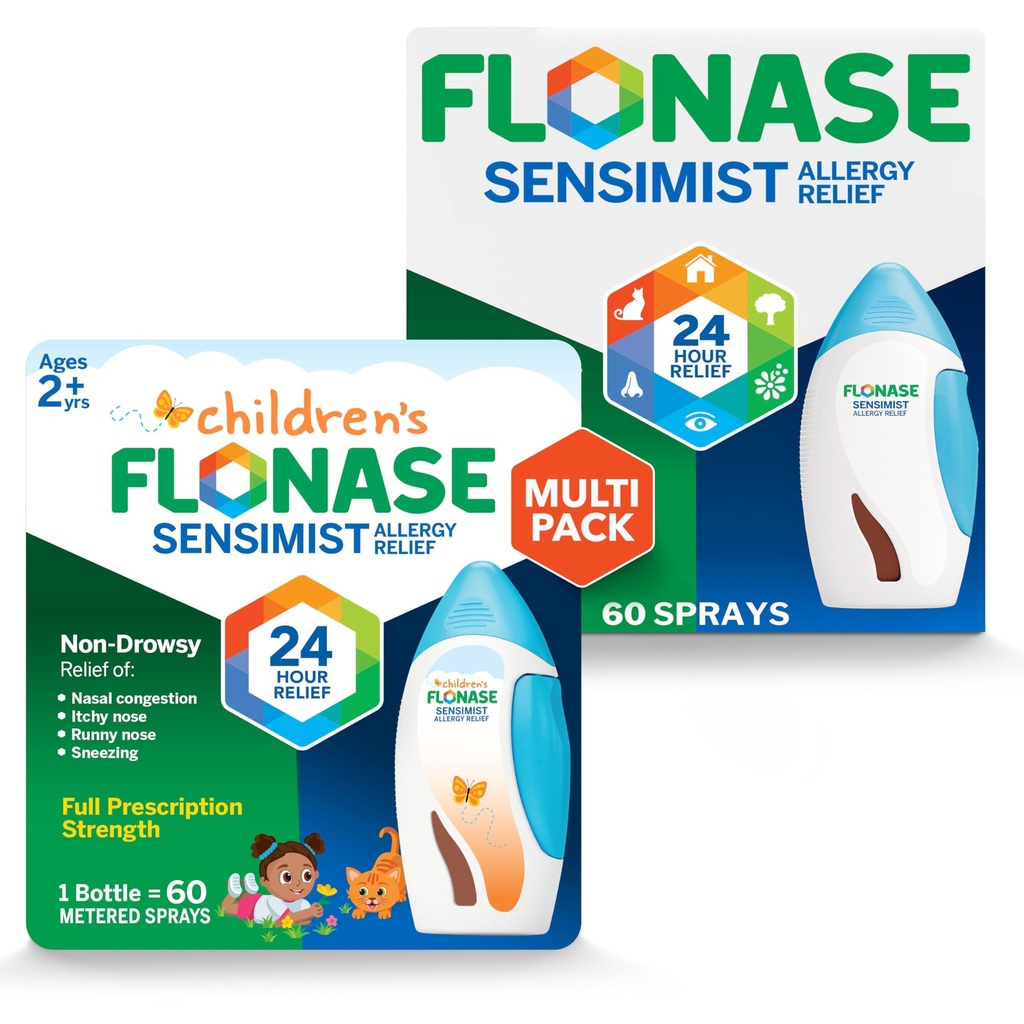 Flonase Sensimist Allergy Relief Nasal Spray for Adults and Kids - 120 Sprays Total (2 Botellas de 60 Sprays Cada uno)