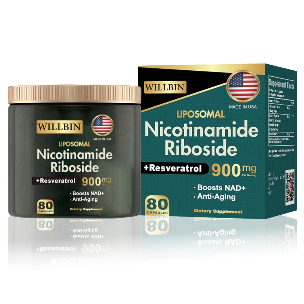 NAD+ Suplemento - Liposomal Nicotinamide Riboside, Resveratrol, Quercetin High Purity NAD Suplemento para Anti-Aging, Energy, Focus - 80 Capsules (40 Serving)