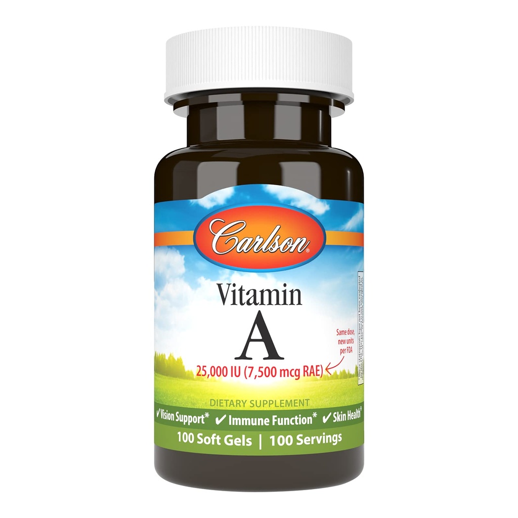 Carlson - Vitamina A, 25000 UI (7500 mcg RAE), Vision " Skin Health, Immune Function, 100 geles blandos