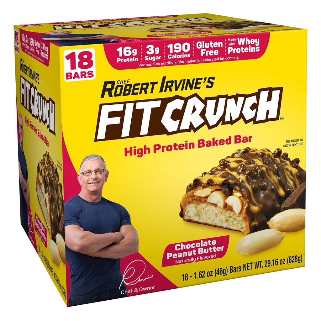 FITCRUNCH Snack Size Protein Bar, 6-Layer Baked Bar, 3g de Sugar &amp; Soft Cake Core (18 Bares, Mantequilla de maní)