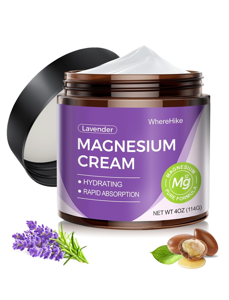 Crema natural de magnesio tópico para el sueño,Loción de magnesio nocturna para el dolor y los calambres de la pierna,Relajación muscular,Calma, Hidratación profunda para el cuidado de la piel.(Lavanda)