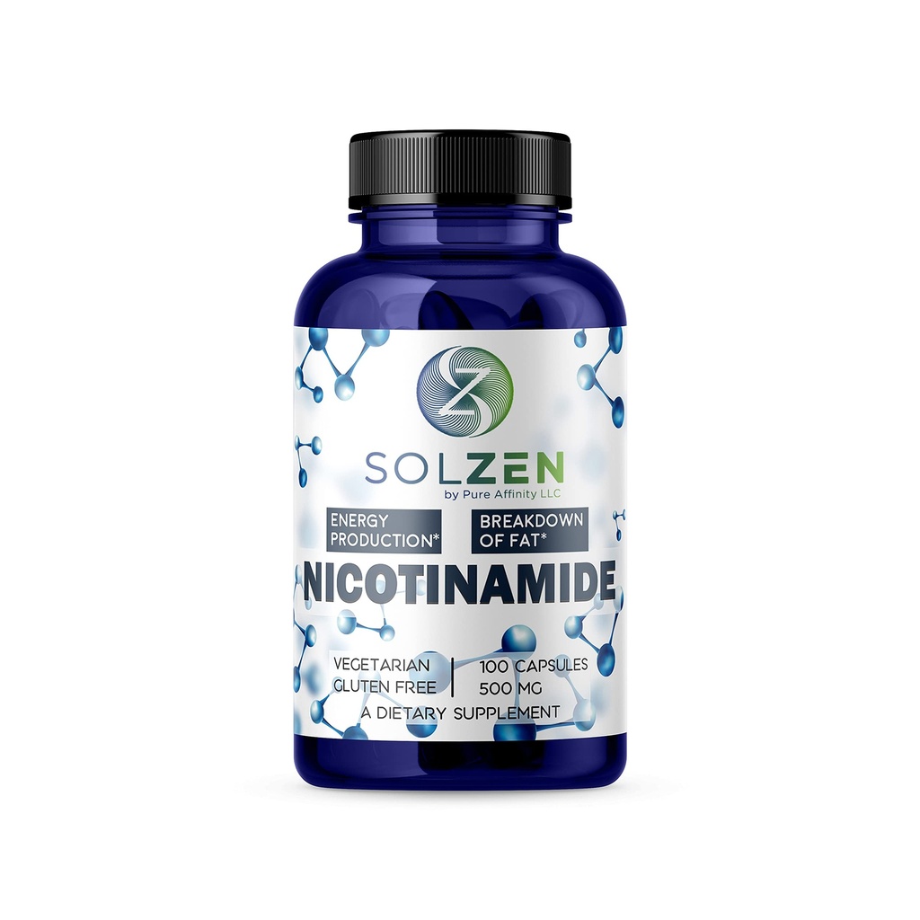 B3 Nicotinamida 500 mg Niacina libre de líquido eficaz. Booster de energía, Regenerador de células, que apoya el declina cognitivo, anti envejecimiento y ayuda a romper carbohidratos " grasas (100 cuenta)