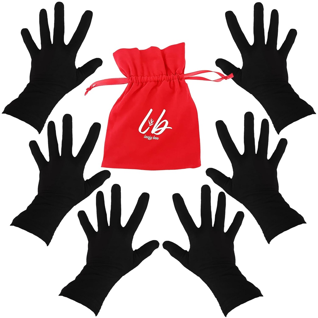Guantes de bambú para Eczema, Negro, Pequeño, Mujeres, Manos secas, Guantes hidratantes durante la noche, 3 Parejas