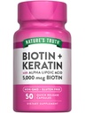 Verdad de la naturaleza Biotin 5000 mcg tención 50 cápsulas vivieron con Keratin y Ácido Lipoico alfa Silencioso No GMO &amp; Gluten Suplemento Libre