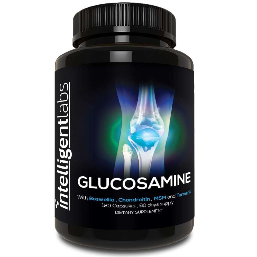 Intelligent Labs Glucosamine and Chondroitin High Strength Complex with MSM Silencio 180 Capsules ← Immune System Support  with Turmeric, Boswellia, and Quercetin Joint Care Supplements